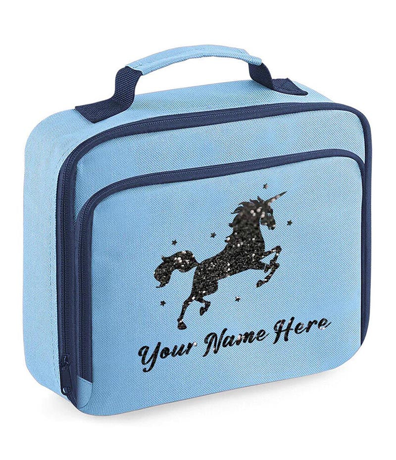 Personalised Unicorn Lunch Bag School Glitter Childrens Insulated Dinner Box
