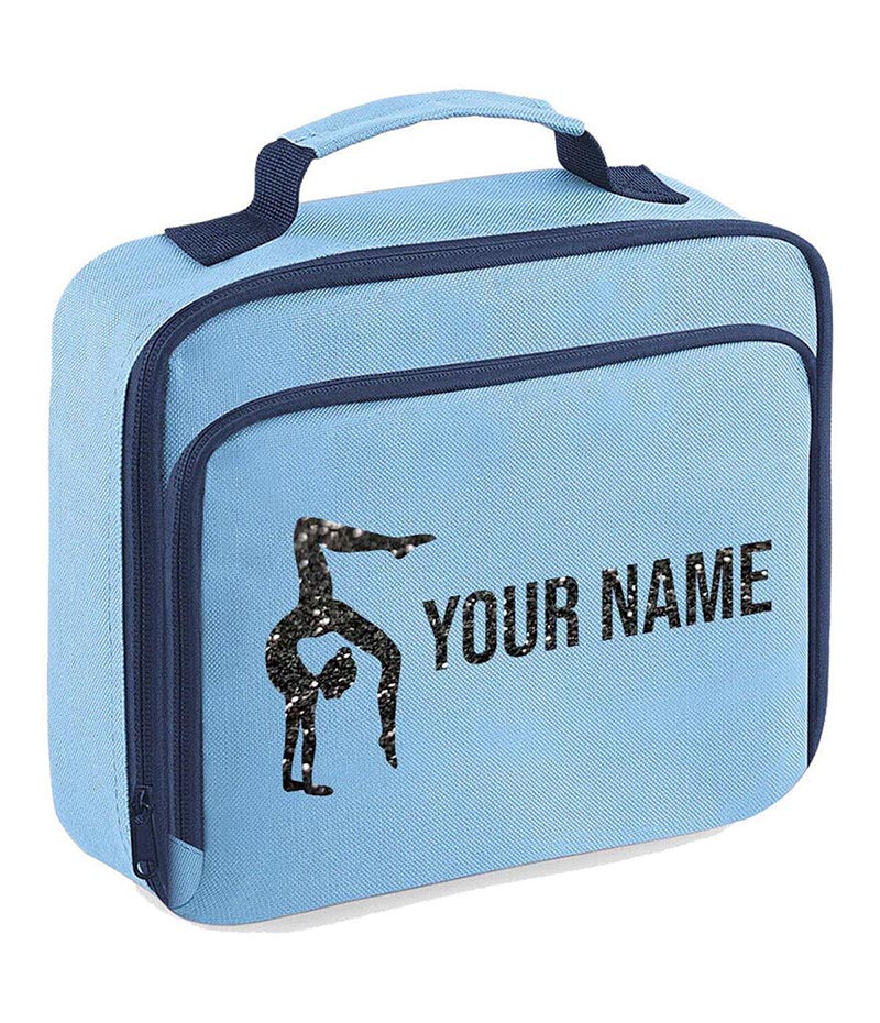 Girls Personalised Glitter Gymnastics School Lunch Bag Kids Dance Insulated Box