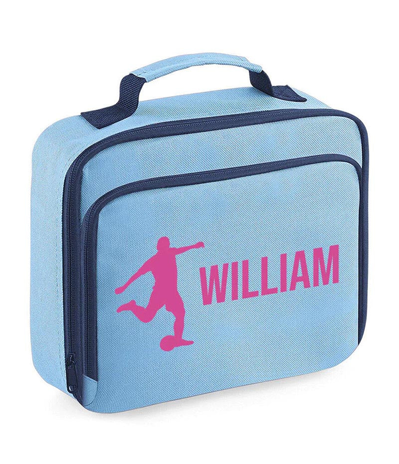 Personalised Lunch Bag Football Boys School Insulated Any Name Kids Snack Box