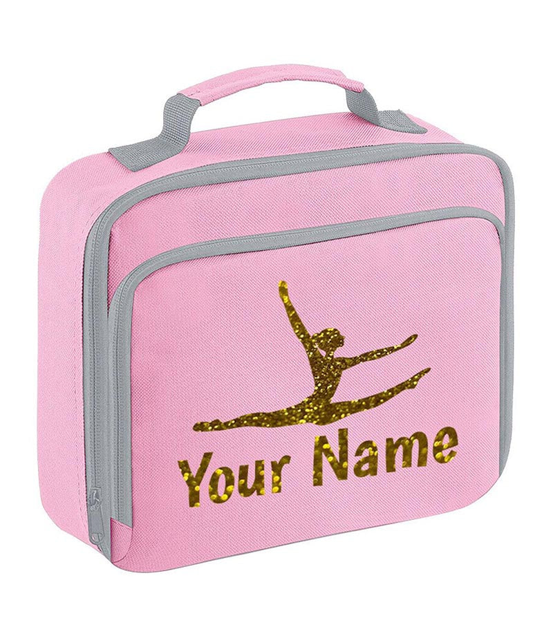 Girls Personalised Glitter Gymnastics School Lunch Bag Kids Dance Insulated Box
