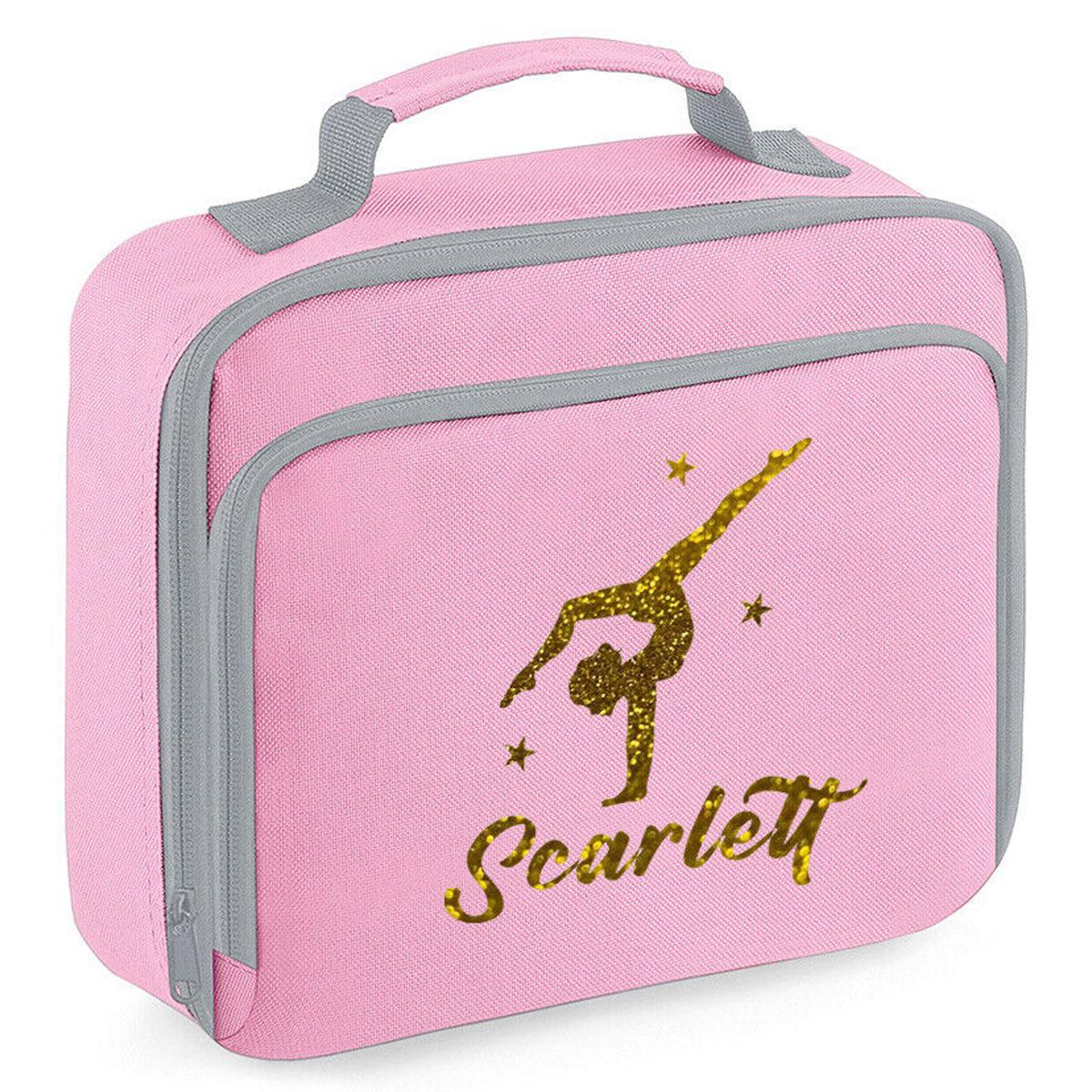 Girls Personalised Glitter Gymnastics School Lunch Bag Kids Dance Insulated Box