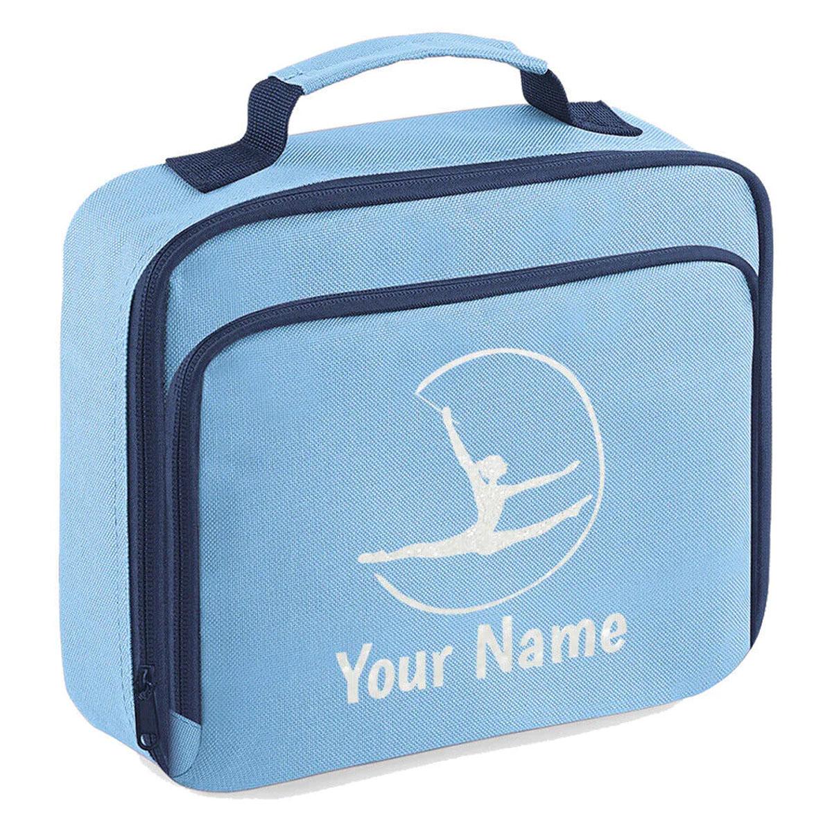 Girls Personalised Glitter Gymnastics School Lunch Bag Kids Dance Insulated Box