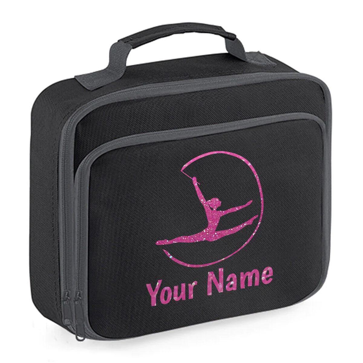 Girls Personalised Glitter Gymnastics School Lunch Bag Kids Dance Insulated Box
