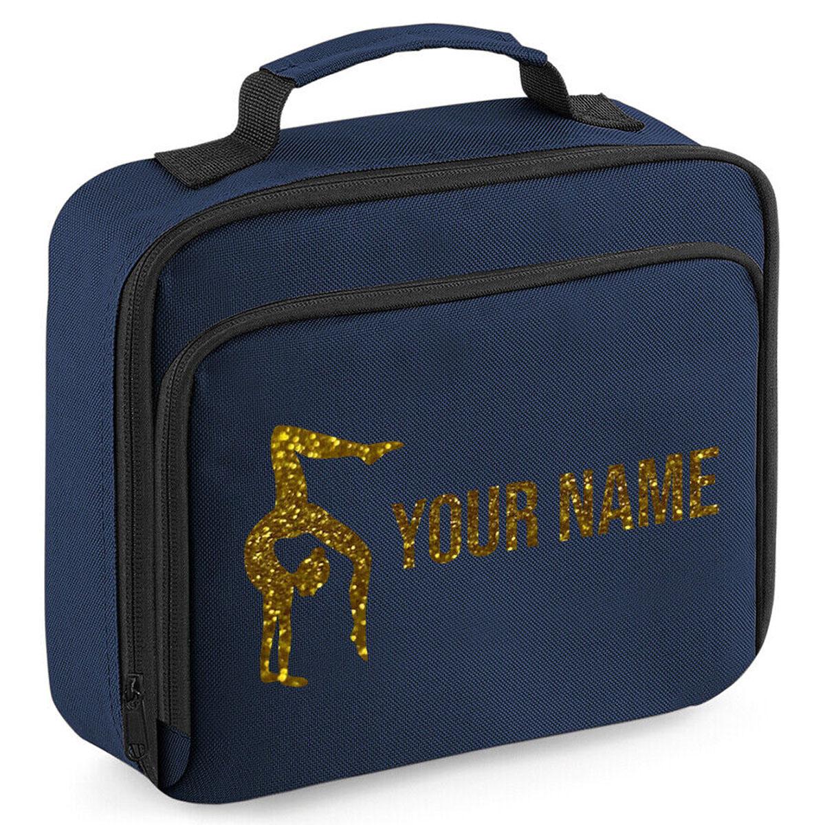 Girls Personalised Glitter Gymnastics School Lunch Bag Kids Dance Insulated Box