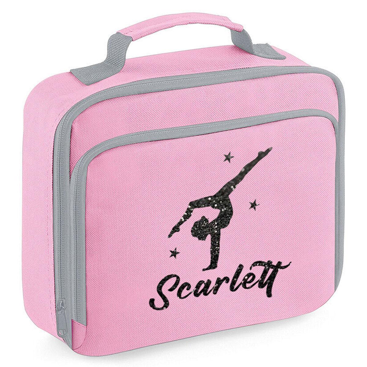 Girls Personalised Glitter Gymnastics School Lunch Bag Kids Dance Insulated Box