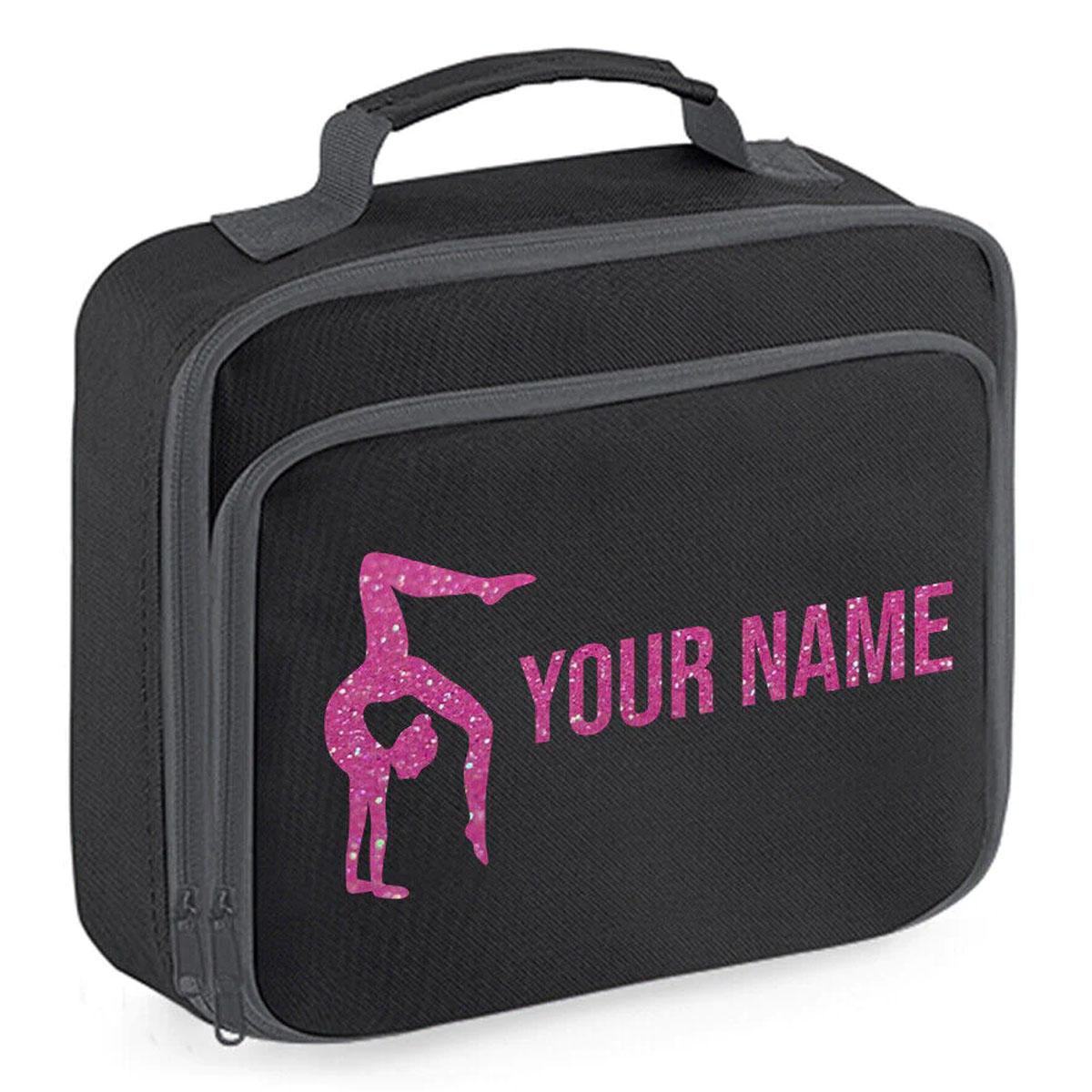 Girls Personalised Glitter Gymnastics School Lunch Bag Kids Dance Insulated Box