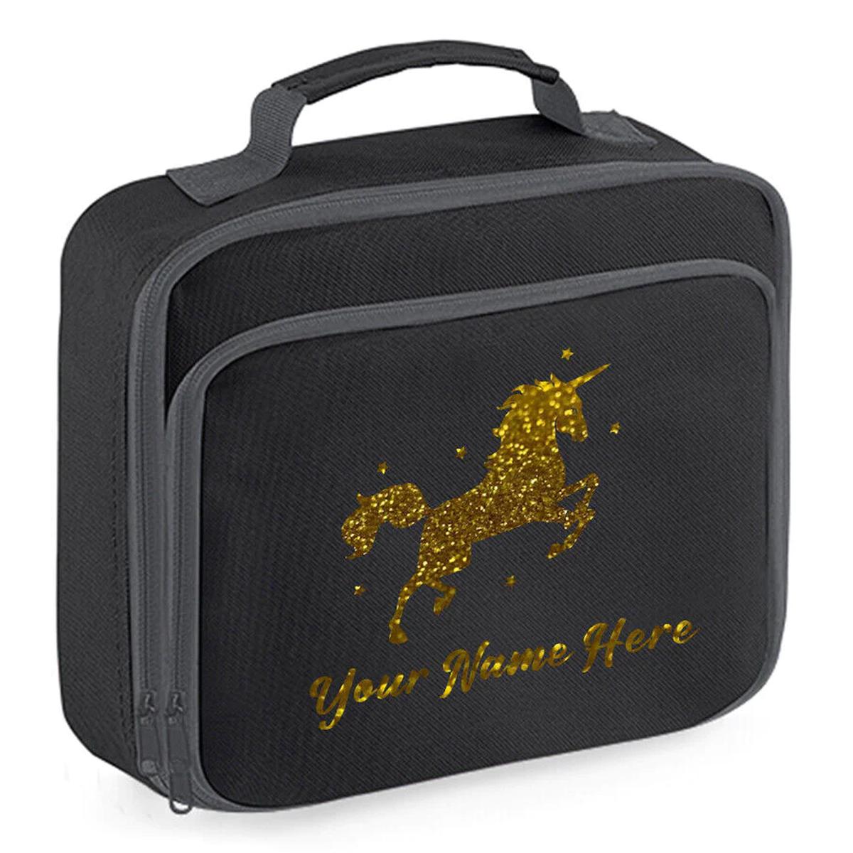Personalised Unicorn Lunch Bag School Glitter Childrens Insulated Dinner Box