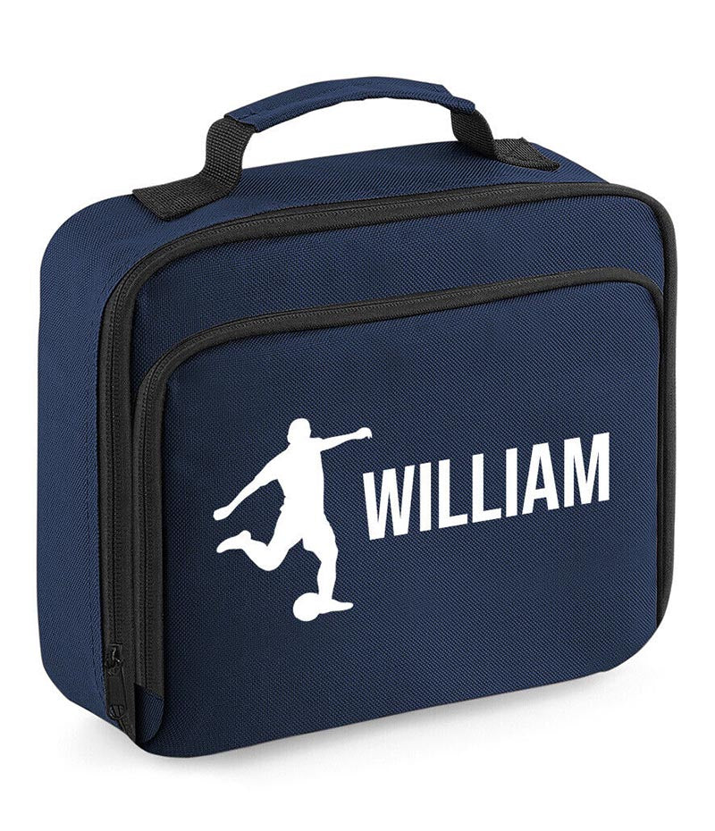 Personalised Lunch Bag Football Boys School Insulated Any Name Kids Snack Box