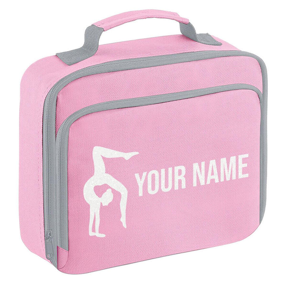 Girls Personalised Glitter Gymnastics School Lunch Bag Kids Dance Insulated Box