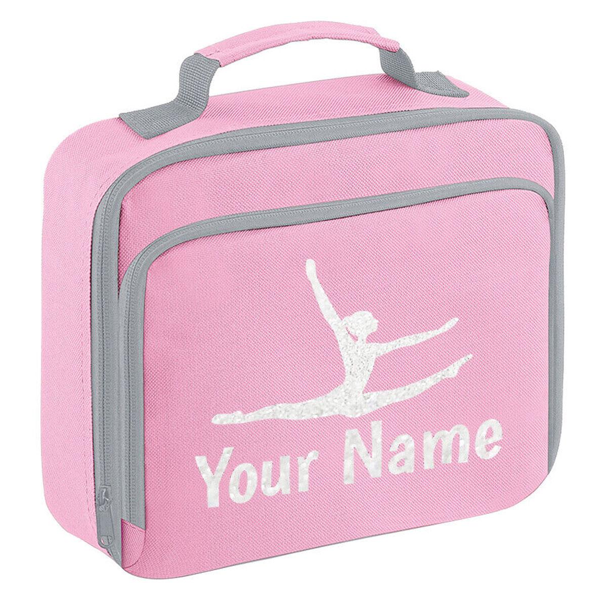 Girls Personalised Glitter Gymnastics School Lunch Bag Kids Dance Insulated Box