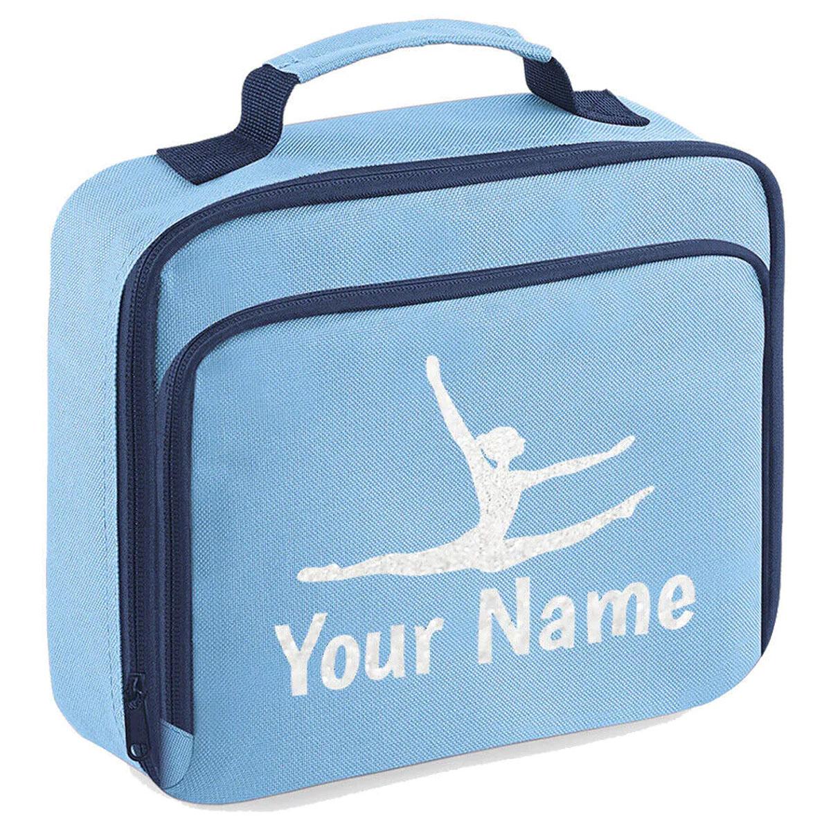 Girls Personalised Glitter Gymnastics School Lunch Bag Kids Dance Insulated Box