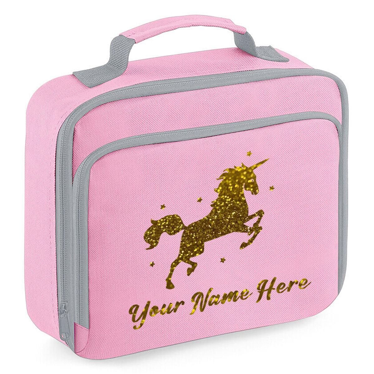Personalised Unicorn Lunch Bag School Glitter Childrens Insulated Dinner Box