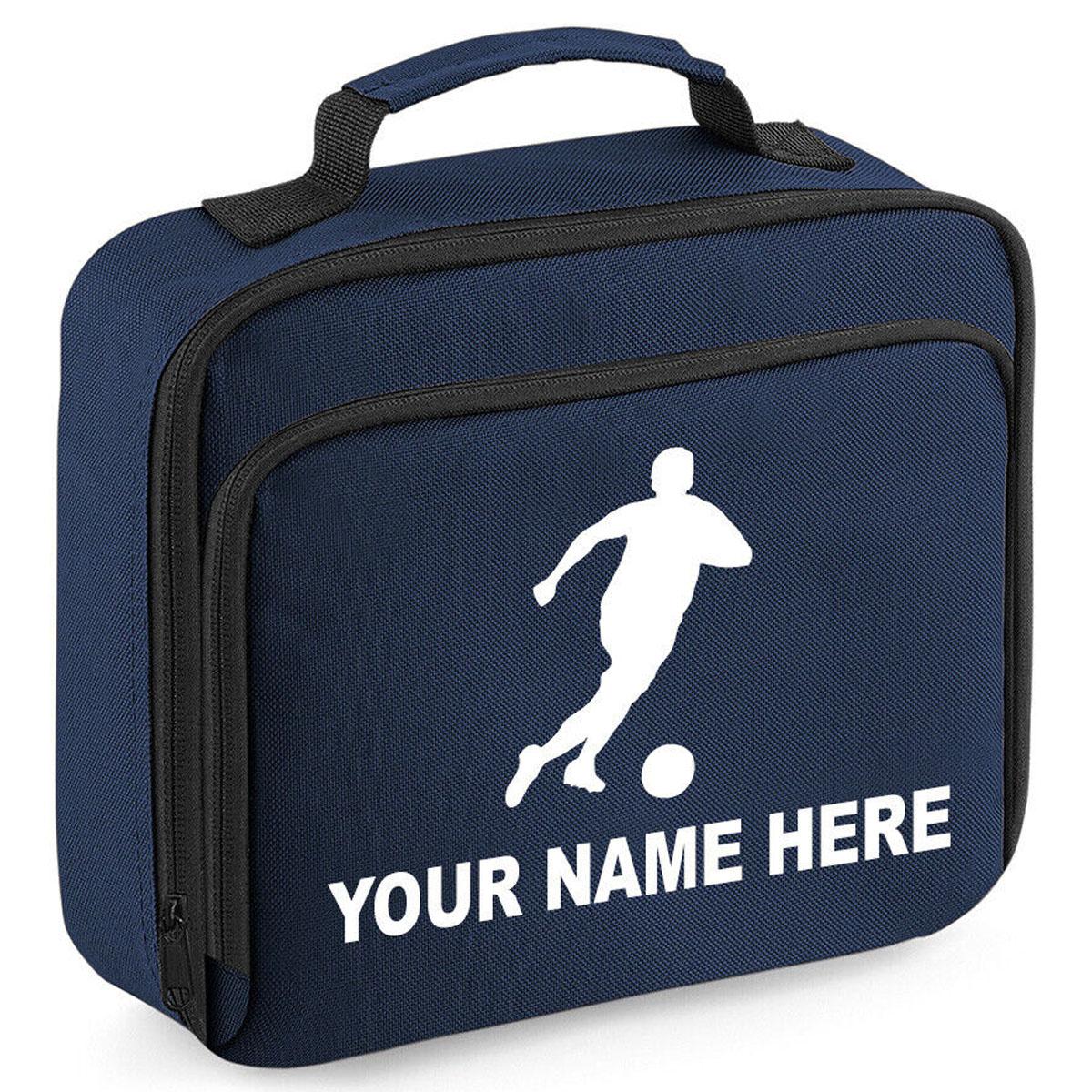 Personalised Lunch Bag Football Boys School Insulated Any Name Kids Snack Box