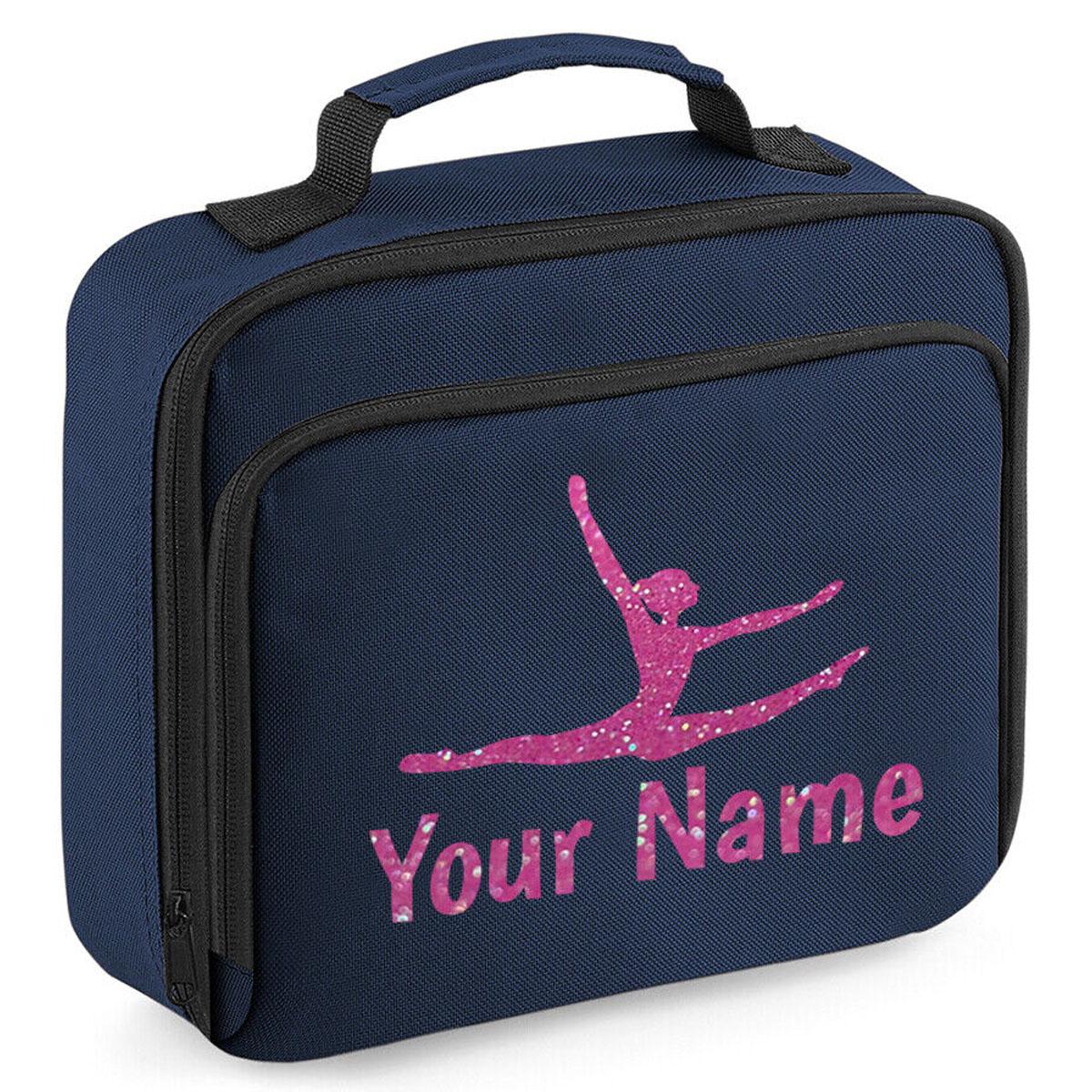 Girls Personalised Glitter Gymnastics School Lunch Bag Kids Dance Insulated Box