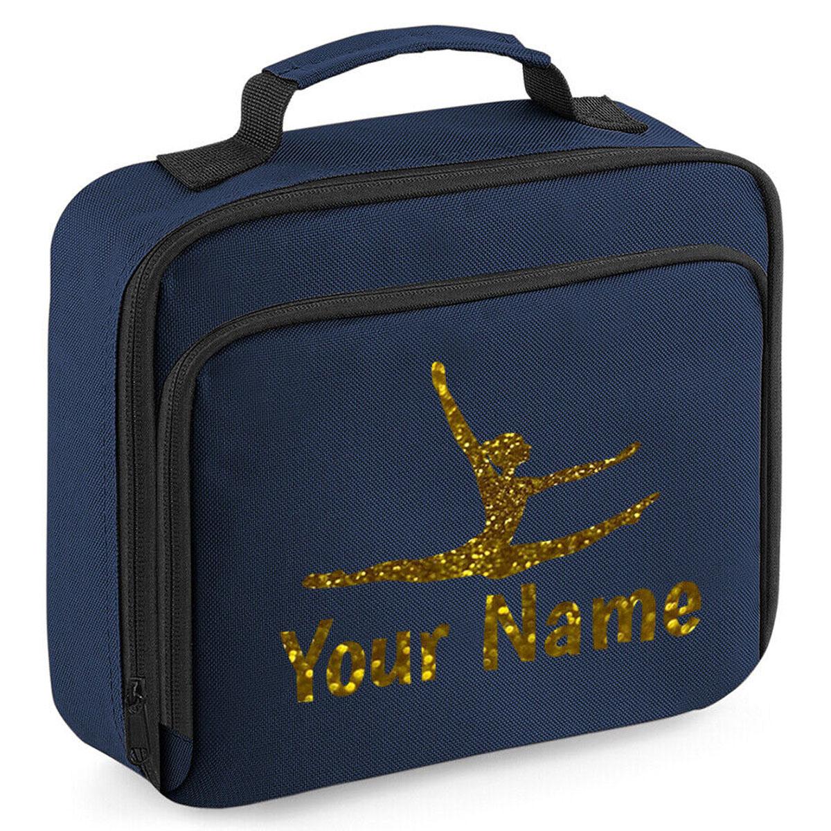 Girls Personalised Glitter Gymnastics School Lunch Bag Kids Dance Insulated Box