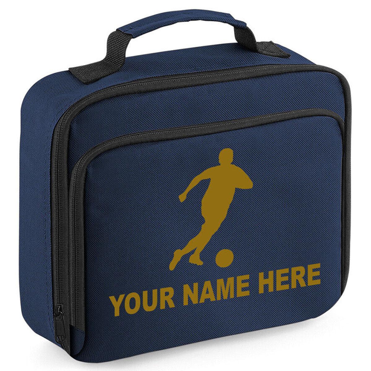 Personalised Lunch Bag Football Boys School Insulated Any Name Kids Snack Box