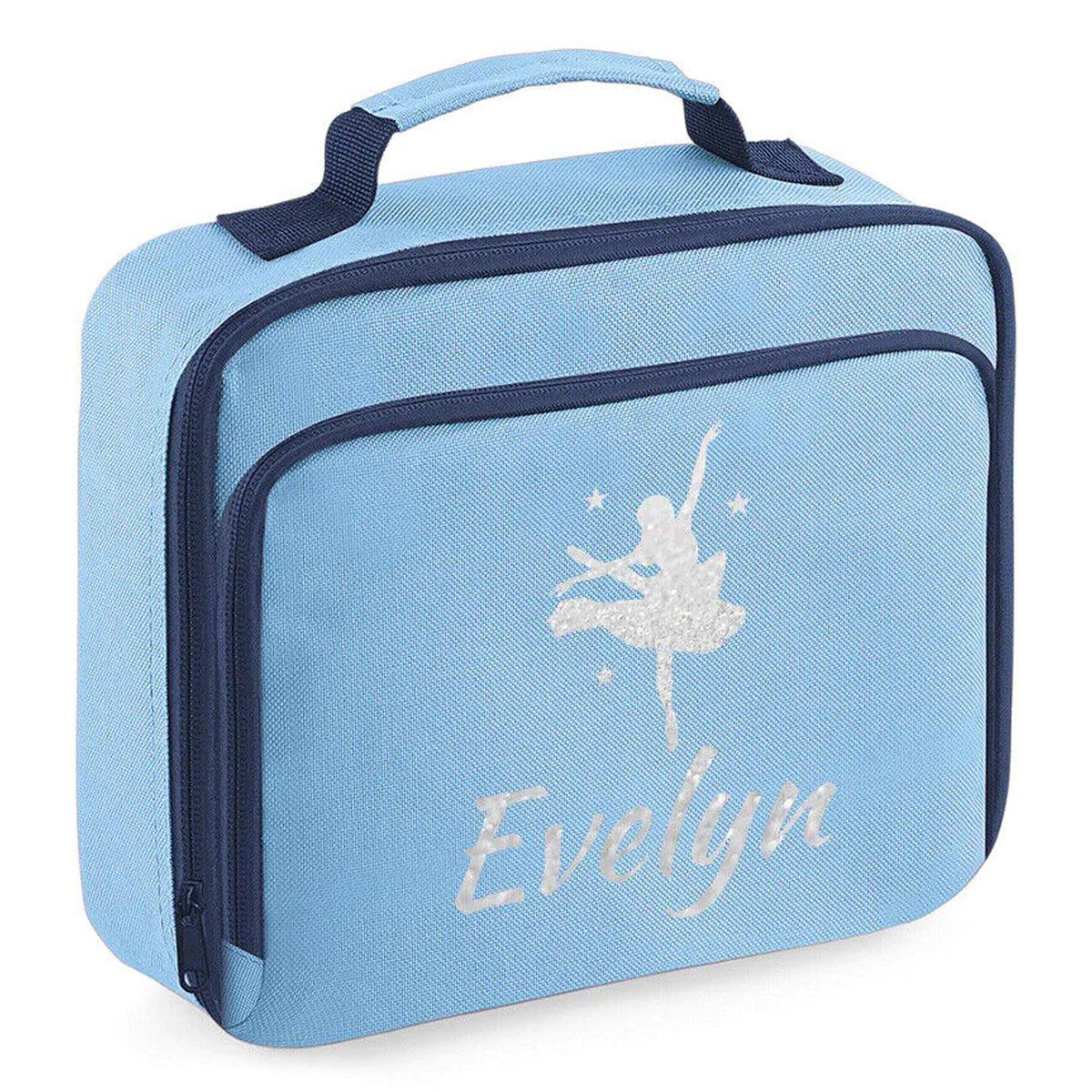 Girls Personalised Glitter Dance School Lunch Bag Kids Gymnastics Insulated Box