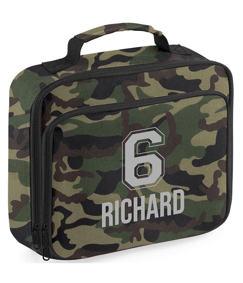 Personalised School Lunch Bag Kids Insulated Football Kids Name Number Snack Box