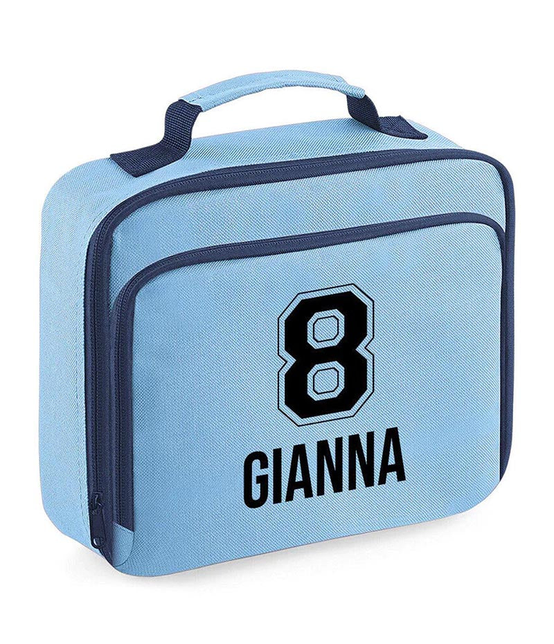 Personalised School Lunch Bag Kids Insulated Football Kids Name Number Snack Box