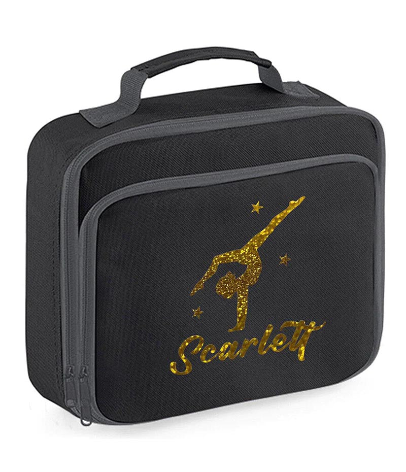 Girls Personalised Glitter Gymnastics School Lunch Bag Kids Dance Insulated Box