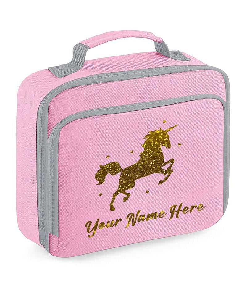 Personalised Unicorn Lunch Bag School Glitter Childrens Insulated Dinner Box