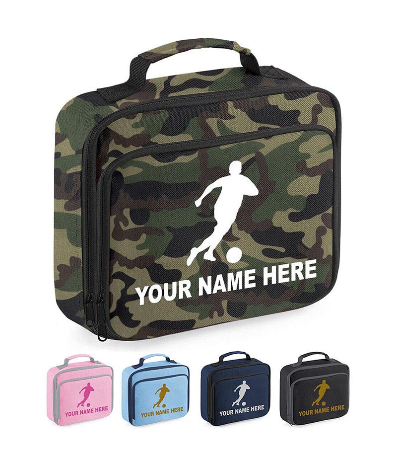 Personalised Lunch Bag Football Boys School Insulated Any Name Kids Snack Box