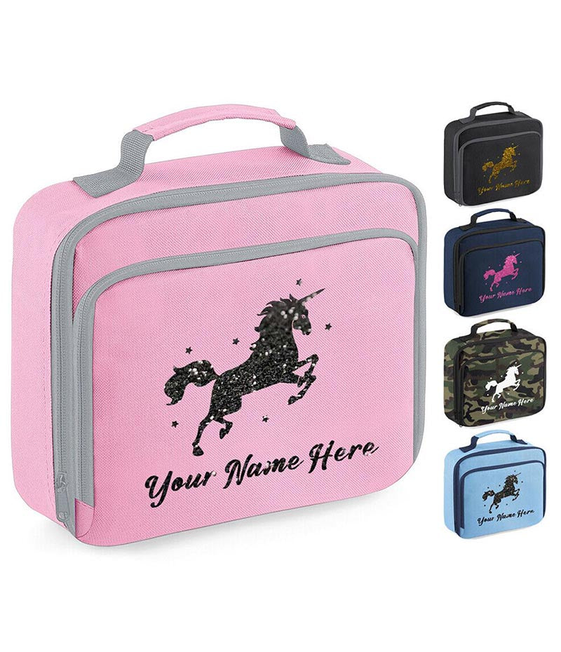 Personalised Unicorn Lunch Bag School Glitter Childrens Insulated Dinner Box