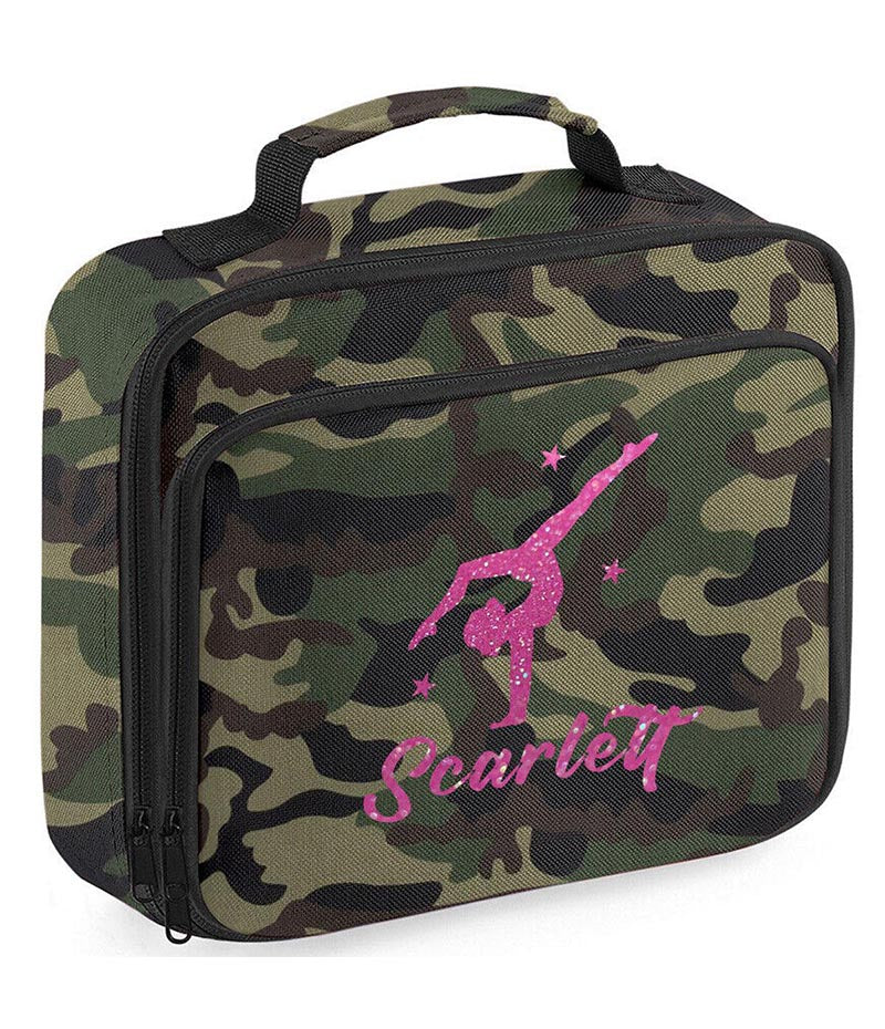 Girls Personalised Glitter Gymnastics School Lunch Bag Kids Dance Insulated Box