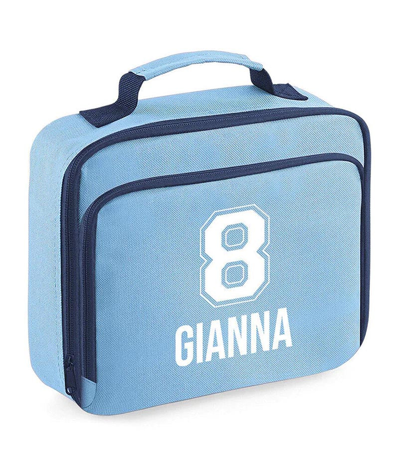 Personalised School Lunch Bag Kids Insulated Football Kids Name Number Snack Box