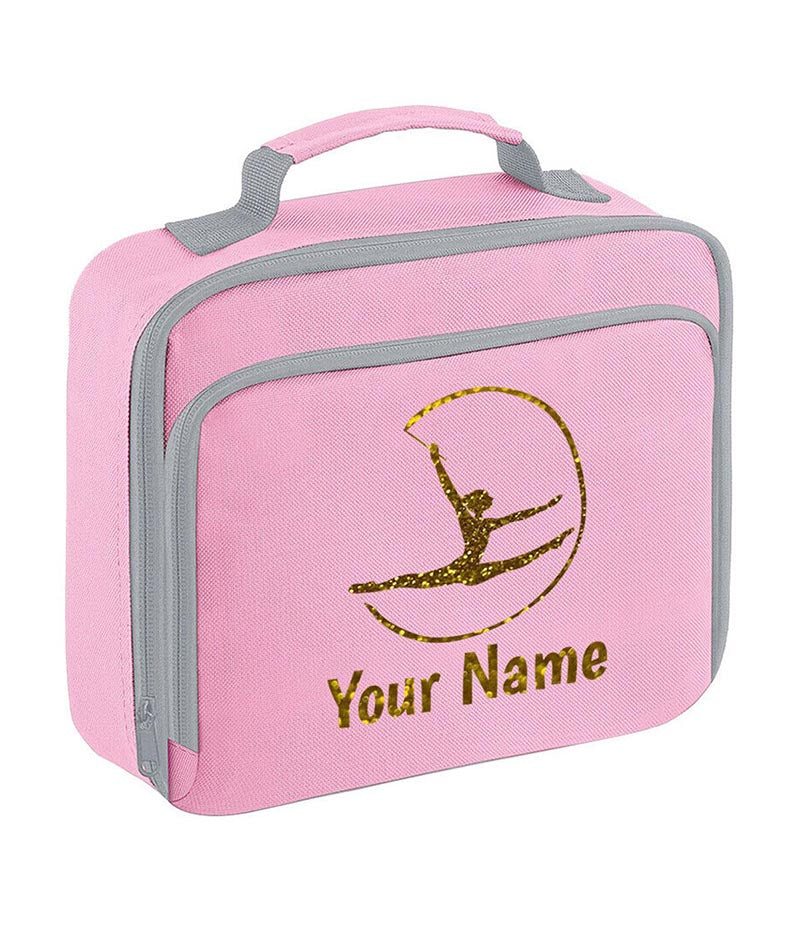 Girls Personalised Glitter Gymnastics School Lunch Bag Kids Dance Insulated Box