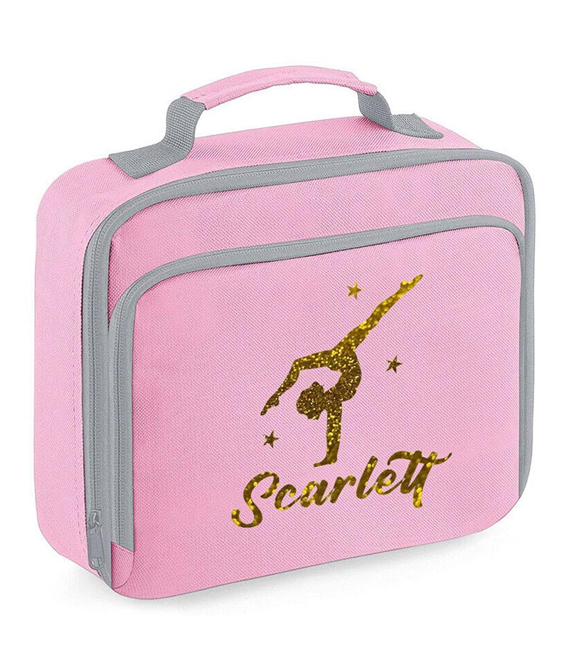 Girls Personalised Glitter Gymnastics School Lunch Bag Kids Dance Insulated Box