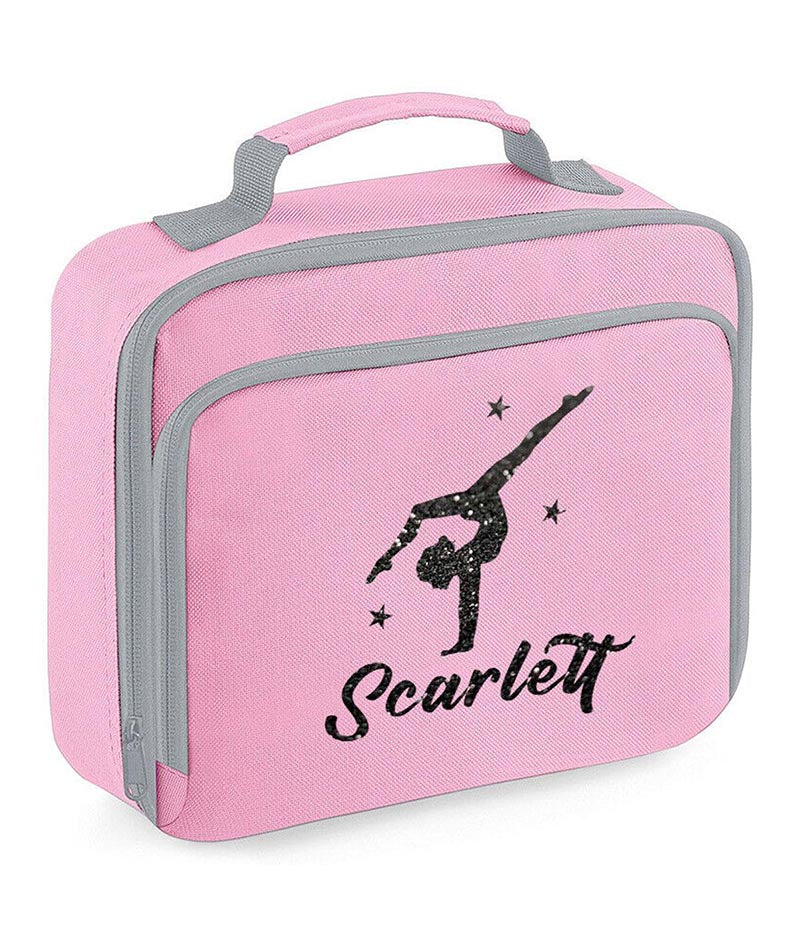 Girls Personalised Glitter Gymnastics School Lunch Bag Kids Dance Insulated Box