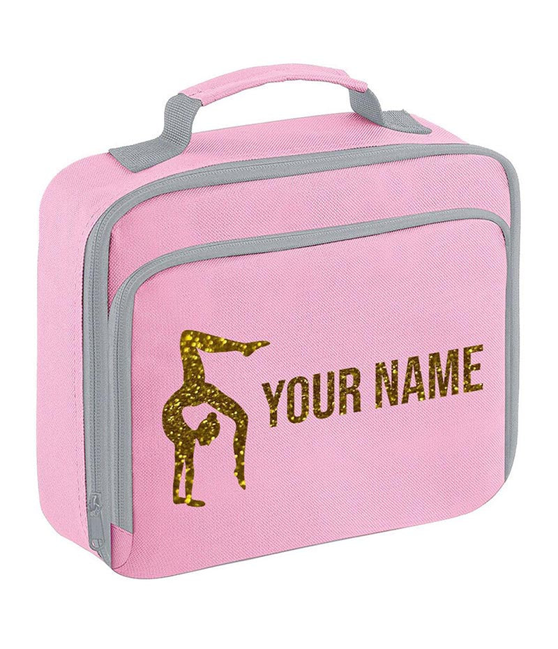 Girls Personalised Glitter Gymnastics School Lunch Bag Kids Dance Insulated Box