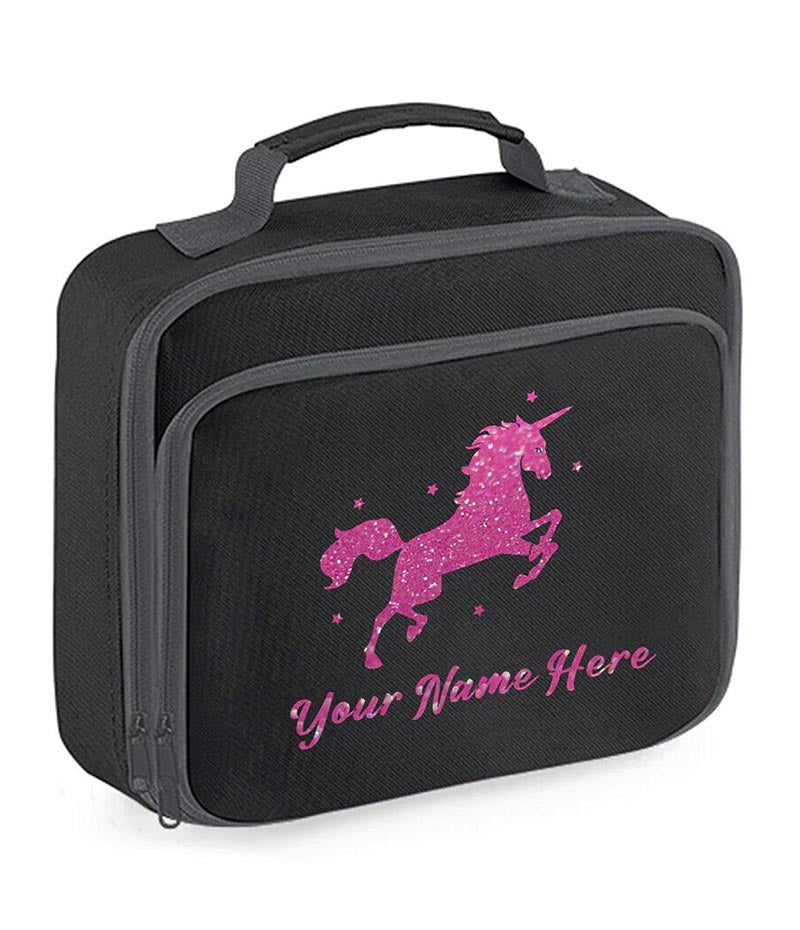 Personalised Unicorn Lunch Bag School Glitter Childrens Insulated Dinner Box