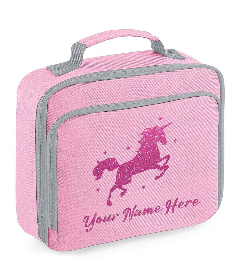 Personalised Unicorn Lunch Bag School Glitter Childrens Insulated Dinner Box