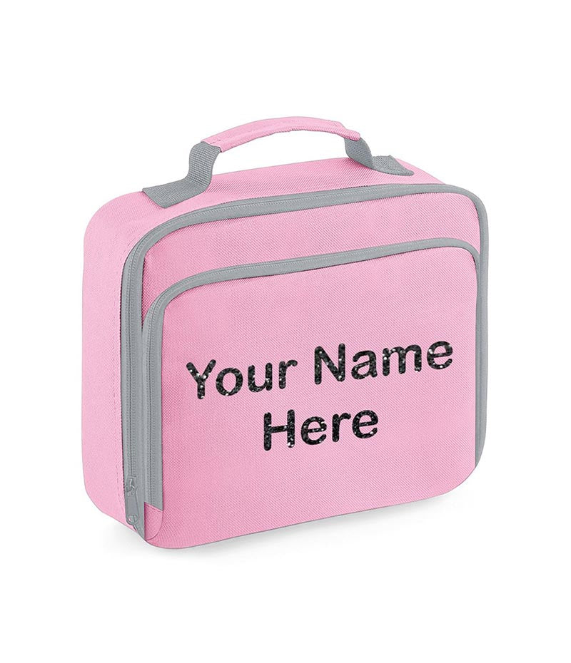 Personalised Girls Lunch Bag Children School Insulated Glitter Heart Snack Box