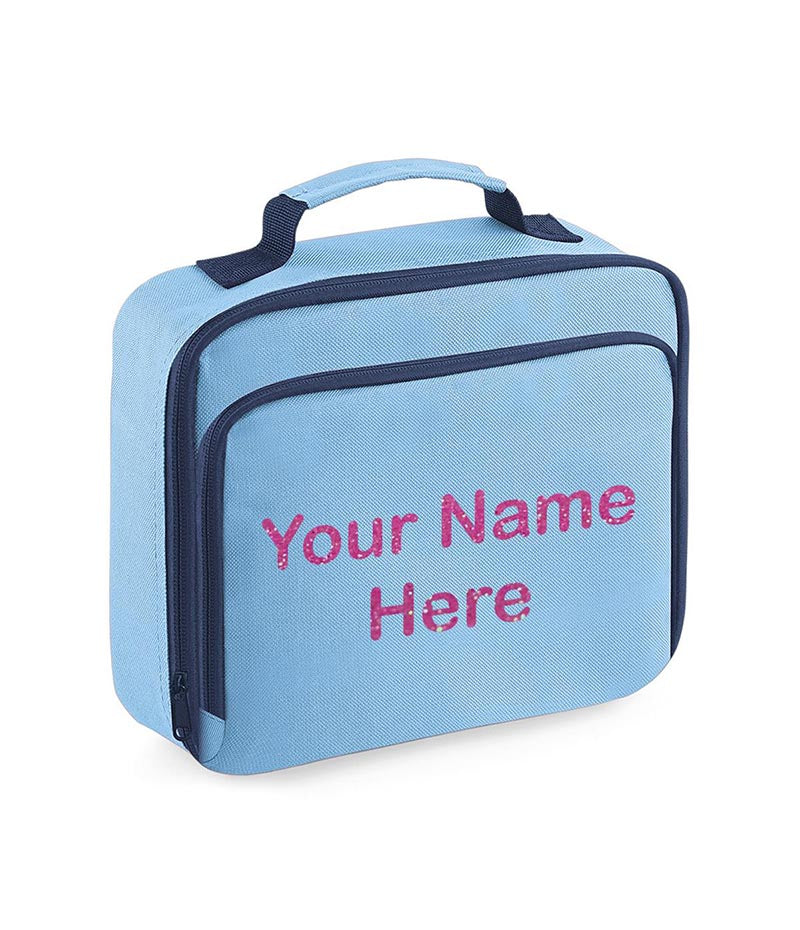 Personalised Girls Lunch Bag Children School Insulated Glitter Heart Snack Box