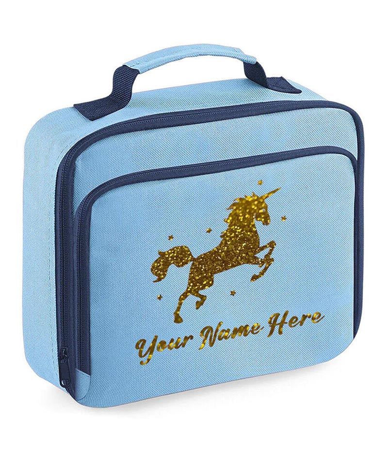 Personalised Unicorn Lunch Bag School Glitter Childrens Insulated Dinner Box