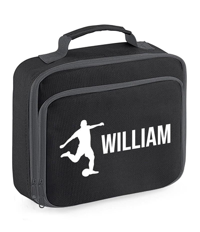Personalised Lunch Bag Football Boys School Insulated Any Name Kids Snack Box